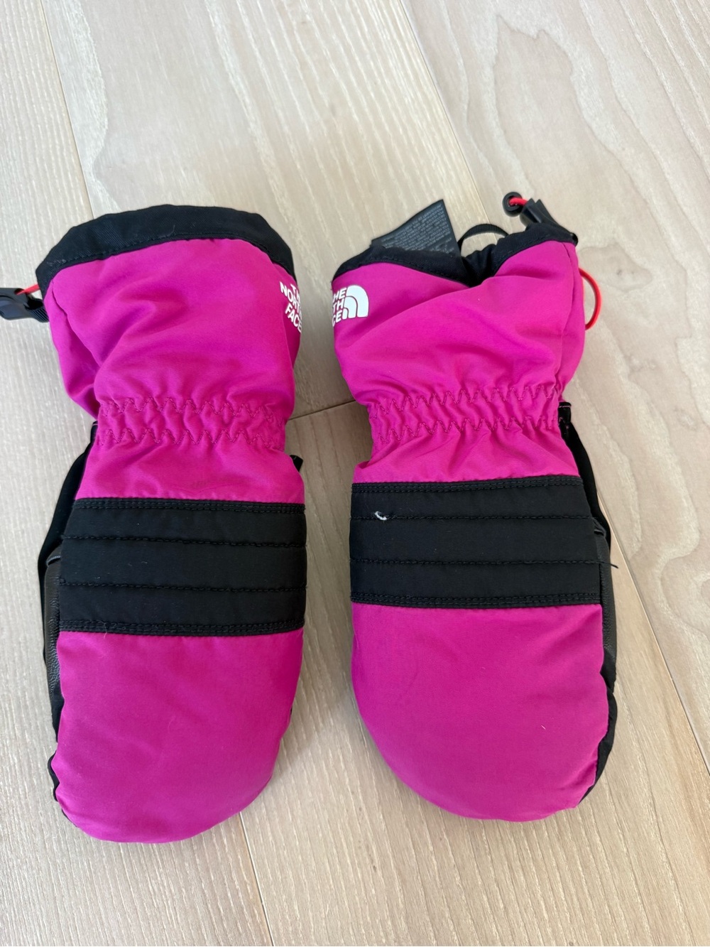 The North Face Kids Bright Pink and Black Mittens